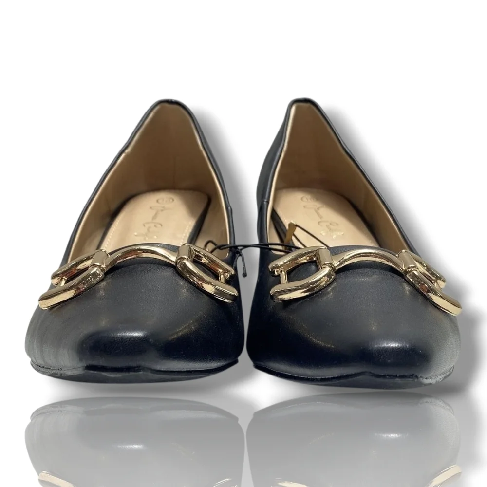 Jessica Carlyle LENORA Leather Business Navy Blue Heels with Gold Buckle NWOT - Picture 3 of 7